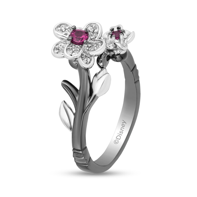 Enchanted Disney Mulan Live Action Rhodolite Garnet and 0.085 CT. T.W. Diamond Flower Ring in Sterling Silver