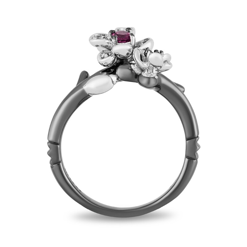 Enchanted Disney Mulan Live Action Rhodolite Garnet and 0.085 CT. T.W. Diamond Flower Ring in Sterling Silver