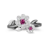 Thumbnail Image 4 of Enchanted Disney Mulan Live Action Rhodolite Garnet and 0.085 CT. T.W. Diamond Flower Ring in Sterling Silver