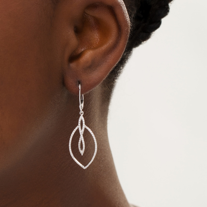 Main Image 2 of 0.50 CT. T.W. Diamond Twist Loop and Marquise Drop Earrings in 10K White Gold