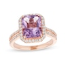 Thumbnail Image 1 of Emerald-Cut Rose de France Amethyst and 0.45 CT. T.W. Diamond Frame Double Row Engagement Ring in 14K Rose Gold