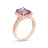 Thumbnail Image 3 of Emerald-Cut Rose de France Amethyst and 0.45 CT. T.W. Diamond Frame Double Row Engagement Ring in 14K Rose Gold
