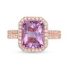 Thumbnail Image 4 of Emerald-Cut Rose de France Amethyst and 0.45 CT. T.W. Diamond Frame Double Row Engagement Ring in 14K Rose Gold