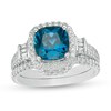 Thumbnail Image 0 of Cushion-Cut London Blue Topaz and 0.60 CT. T.W. Diamond Frame Double Row Bridal Set in 14K White Gold