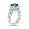 Thumbnail Image 2 of Cushion-Cut London Blue Topaz and 0.60 CT. T.W. Diamond Frame Double Row Bridal Set in 14K White Gold