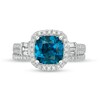 Thumbnail Image 3 of Cushion-Cut London Blue Topaz and 0.60 CT. T.W. Diamond Frame Double Row Bridal Set in 14K White Gold