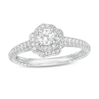 0.50 CT. T.W. Diamond Rose Frame Engagement Ring in 14K White Gold