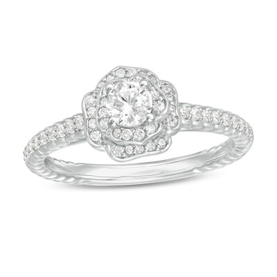 0.50 CT. T.W. Diamond Rose Frame Engagement Ring in 14K White Gold