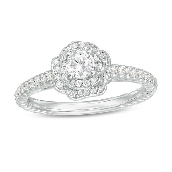 0.50 CT. T.W. Diamond Rose Frame Engagement Ring in 14K White Gold