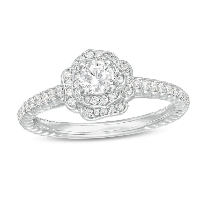 0.50 CT. T.W. Diamond Rose Frame Engagement Ring in 14K White Gold