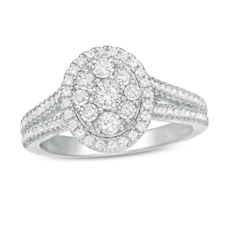 0.50 CT. T.W. Composite Diamond Oval Frame Split Shank Engagement Ring in 10K Gold