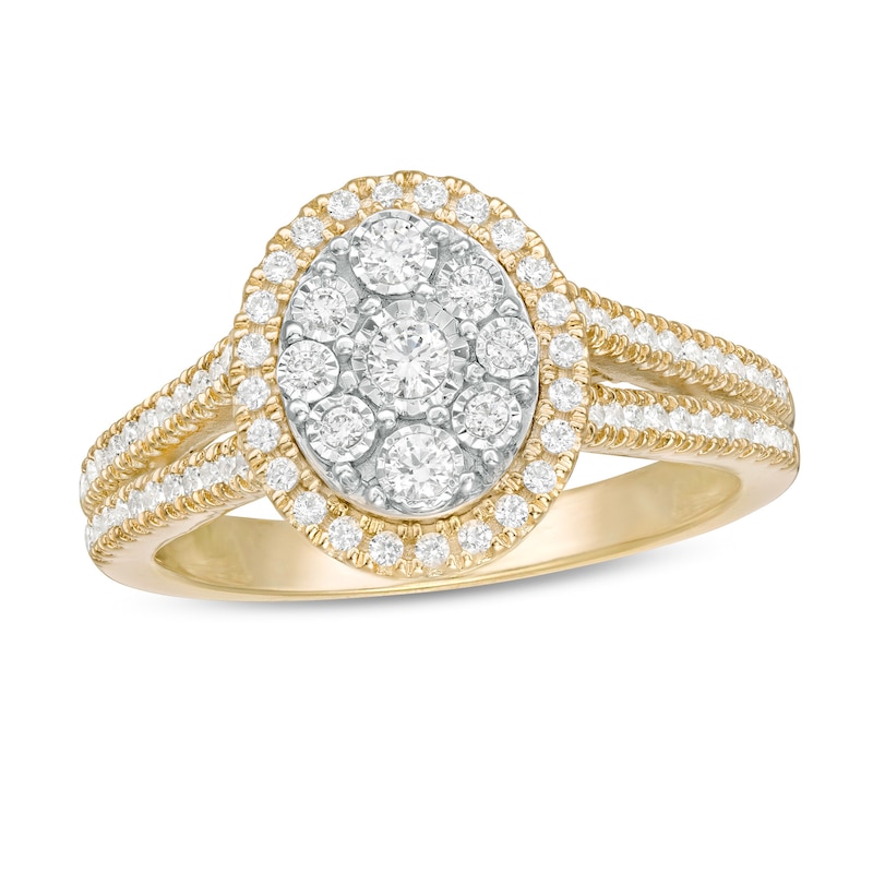0.50 CT. T.W. Composite Diamond Oval Frame Split Shank Engagement Ring 10K Gold