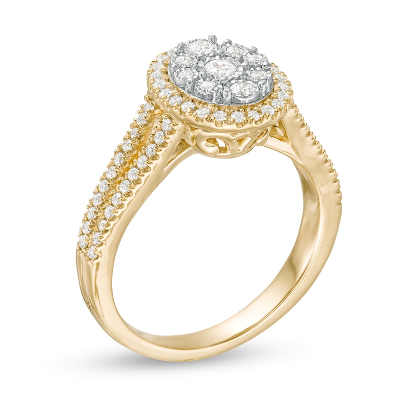 0.50 CT. T.W. Composite Diamond Oval Frame Split Shank Engagement Ring 10K Gold
