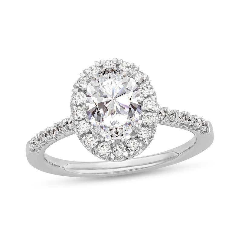 Main Image 1 of 1.08 CT. T.W. Oval Diamond Frame Engagement Ring in Platinum