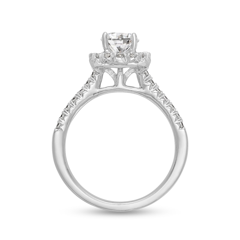 1.08 CT. T.W. Oval Diamond Frame Engagement Ring in Platinum