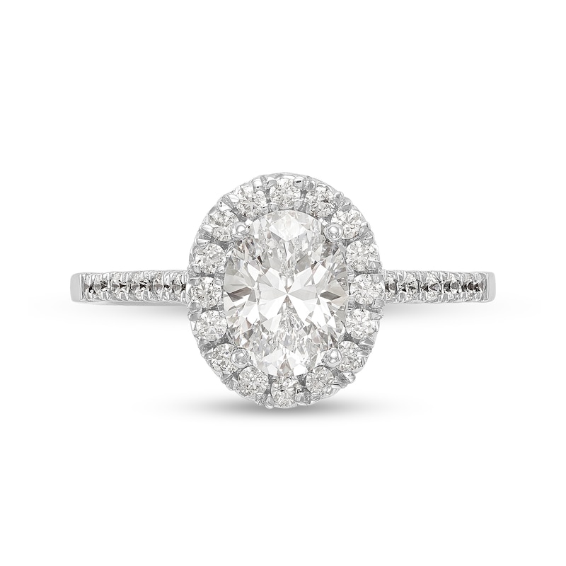 1.08 CT. T.W. Oval Diamond Frame Engagement Ring in Platinum