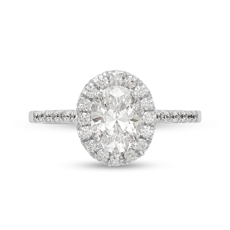Main Image 3 of 1.08 CT. T.W. Oval Diamond Frame Engagement Ring in Platinum