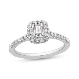 0.78 CT. T.W. Emerald-Cut Diamond Frame Engagement Ring in Platinum