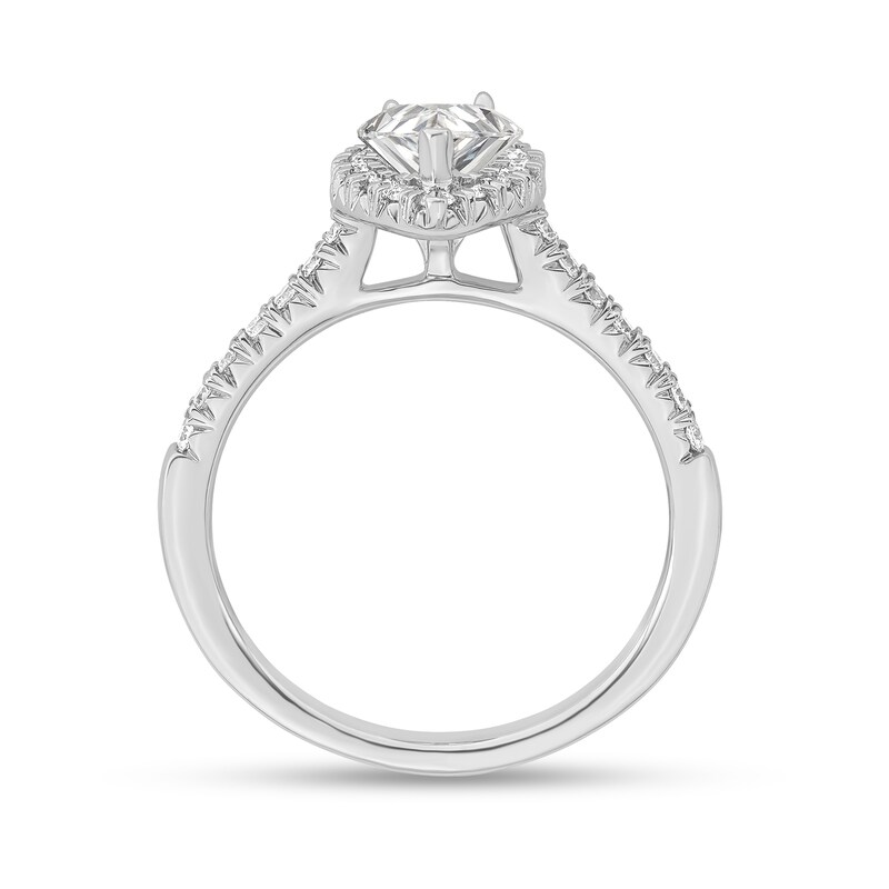 Main Image 2 of 0.79 CT. T.W. Diamond Pear-Shaped Diamond Frame Engagement Ring in Platinum
