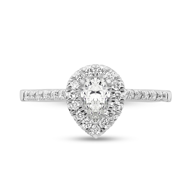 Main Image 3 of 0.79 CT. T.W. Diamond Pear-Shaped Diamond Frame Engagement Ring in Platinum