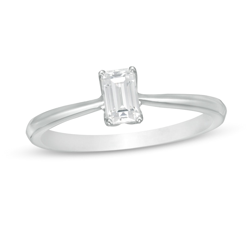 Trouvaille Collection CT. DeBeers®-Graded Emerald-Cut Diamond Solitaire Engagement Ring in 18K White Gold (F/SI2)|Peoples Jewellers
