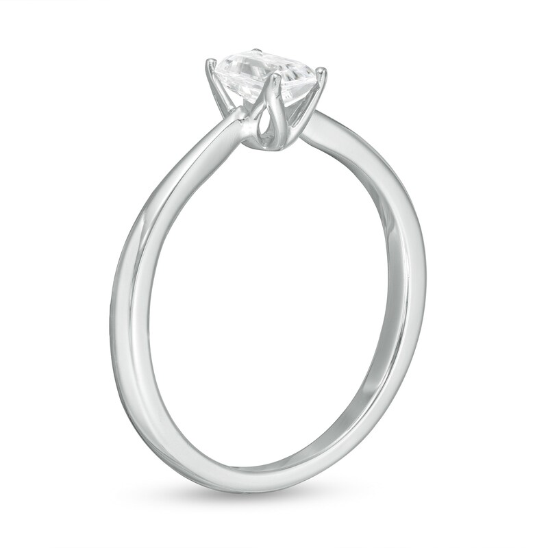 Main Image 3 of Trouvaille Collection 0.30 CT. DeBeers®-Graded Emerald-Cut Diamond Solitaire Engagement Ring in 18K White Gold (F/SI2)