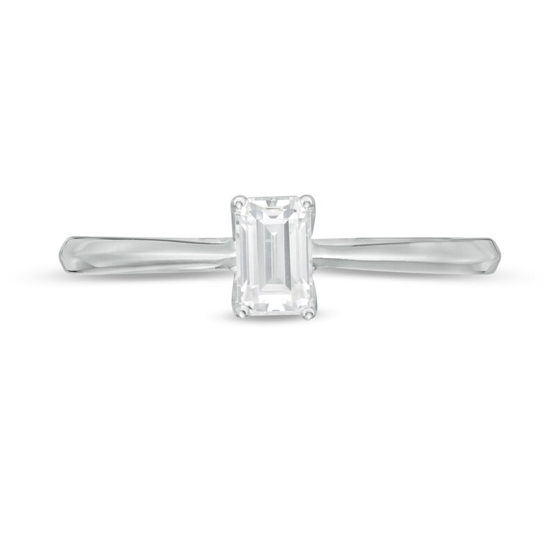 Main Image 4 of Trouvaille Collection 0.30 CT. DeBeers®-Graded Emerald-Cut Diamond Solitaire Engagement Ring in 18K White Gold (F/SI2)