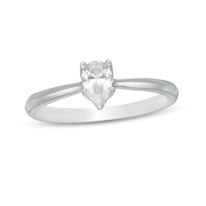 Trouvaille Collection CT. DeBeers®-Graded Pear-Shaped Diamond Solitaire Engagement Ring in 18K White Gold (F/SI2)|Peoples Jewellers