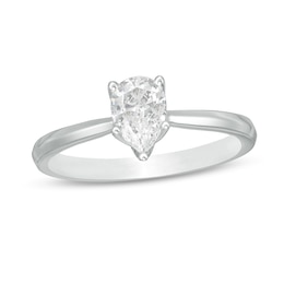 Trouvaille Collection 0.50 CT. DeBeers®-Graded Pear-Shaped Diamond Solitaire Engagement Ring in 18K White Gold (F/SI2)