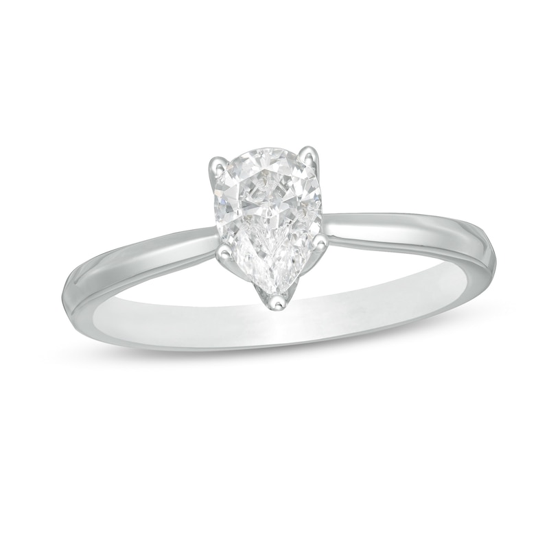 Main Image 1 of Trouvaille Collection 0.50 CT. DeBeers®-Graded Pear-Shaped Diamond Solitaire Engagement Ring in 18K White Gold (F/SI2)