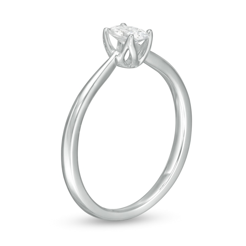 Trouvaille Collection 0.30 CT. DeBeers®-Graded Oval Diamond Solitaire Engagement Ring in 18K White Gold (F/SI2)