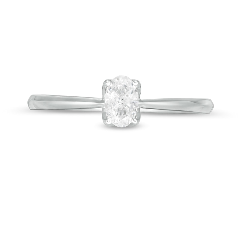 Trouvaille Collection 0.30 CT. DeBeers®-Graded Oval Diamond Solitaire Engagement Ring in 18K White Gold (F/SI2)