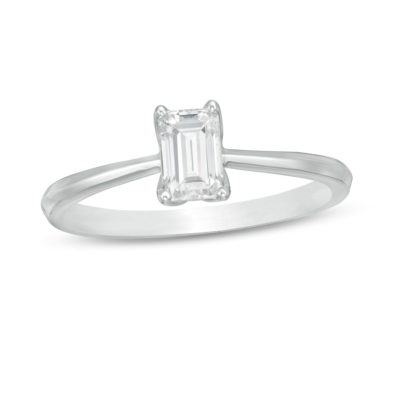 Trouvaille Collection 0.50 CT. DeBeers®-Graded Emerald-Cut Diamond Solitaire Engagement Ring in 18K White Gold (F/SI2)