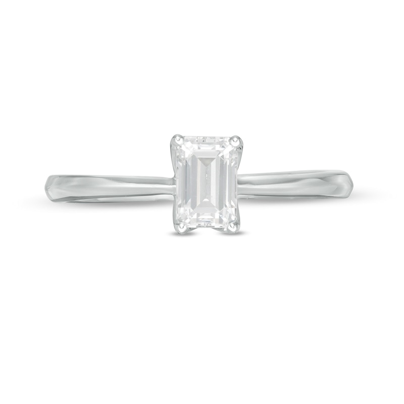 Trouvaille Collection 0.50 CT. DeBeers®-Graded Emerald-Cut Diamond Solitaire Engagement Ring in 18K White Gold (F/SI2)