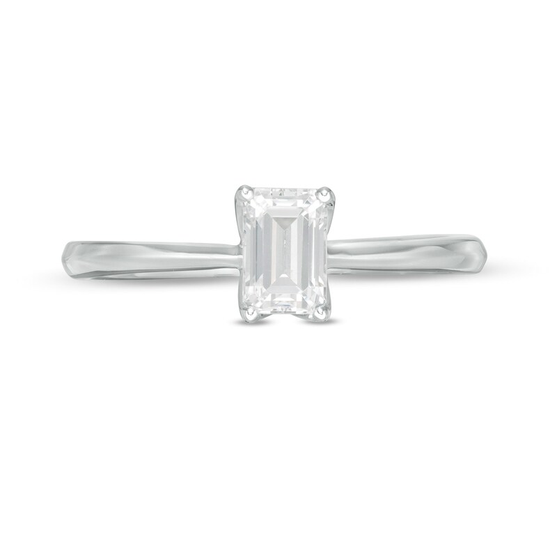 Main Image 4 of Trouvaille Collection 0.50 CT. DeBeers®-Graded Emerald-Cut Diamond Solitaire Engagement Ring in 18K White Gold (F/SI2)