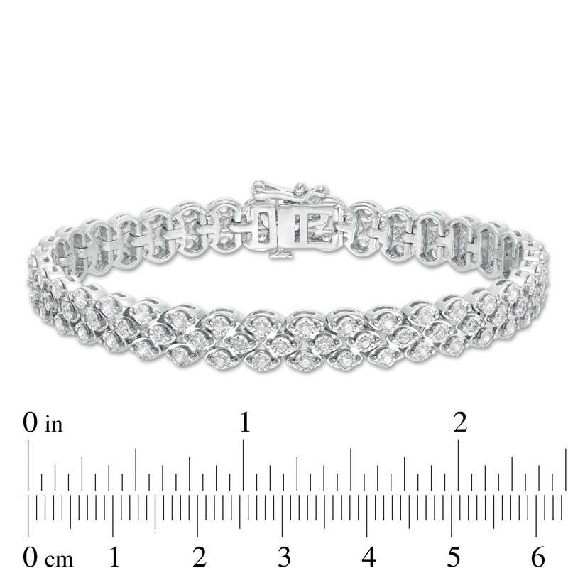 Main Image 4 of 2.00 CT. T.W. Diamond Multi-Row Bracelet in Sterling Silver