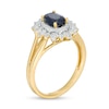 Thumbnail Image 3 of Oval Blue Sapphire and 0.18 CT. T.W. Diamond Flower Frame Split Shank Ring in 10K Gold
