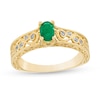 Thumbnail Image 0 of Oval Emerald and 0.05 CT. T.W. Diamond Scroll Open Shank Vintage-Style Ring in 10K Gold