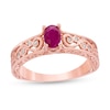 Thumbnail Image 0 of Oval Ruby and 0.05 CT. T.W. Diamond Scroll Open Shank Vintage-Style Ring in 10K Rose Gold