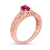 Thumbnail Image 2 of Oval Ruby and 0.05 CT. T.W. Diamond Scroll Open Shank Vintage-Style Ring in 10K Rose Gold