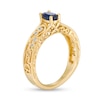 Thumbnail Image 2 of Oval Blue Sapphire and 0.05 CT. T.W. Diamond Scroll Open Shank Vintage-Style Ring in 10K Gold