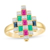 Thumbnail Image 0 of Baguette Ruby, Emerald, Blue Sapphire and 0.08 CT. T.W. Diamond Geometric Ring in 10K Gold
