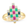 Thumbnail Image 1 of Baguette Ruby, Emerald, Blue Sapphire and 0.08 CT. T.W. Diamond Geometric Ring in 10K Gold