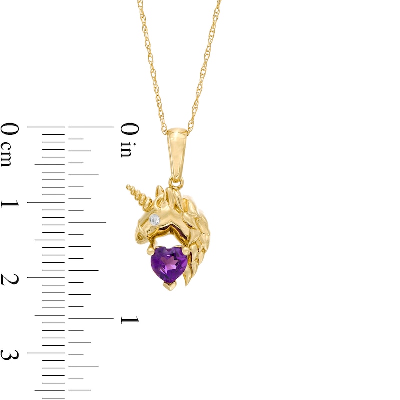5.0mm Heart-Shaped Amethyst and Diamond Accent Unicorn Pendant in 10K Gold