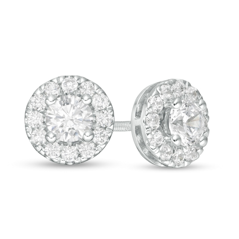 Trouvaille Collection 1.00 CT. T.W. DeBeers®-Graded Diamond Frame Stud Earrings in 14K White Gold (F/I1)