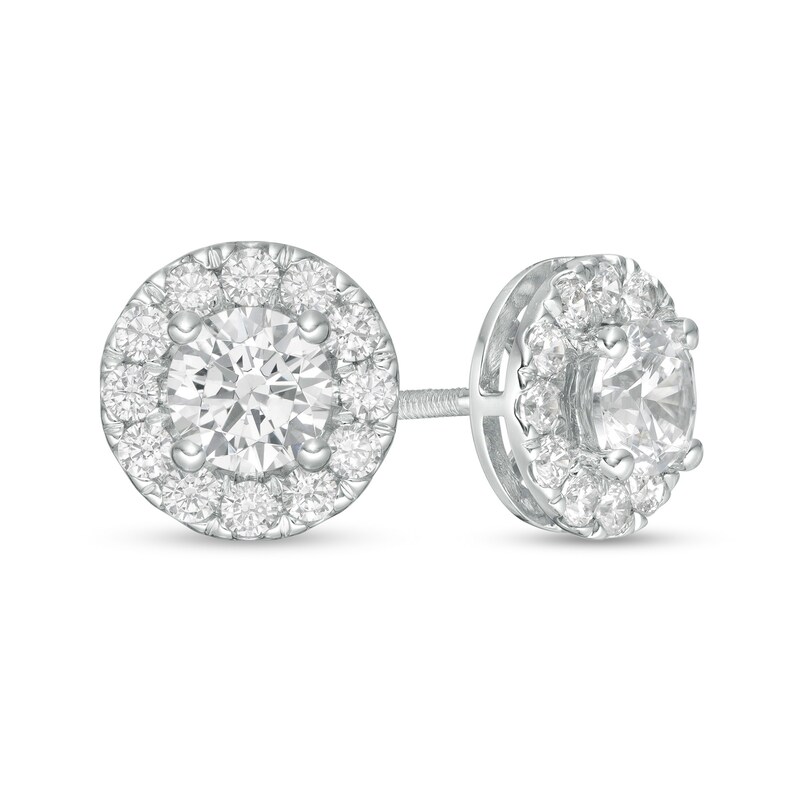 Main Image 1 of Trouvaille Collection 1.50 CT. T.W. DeBeers®-Graded Diamond Frame Stud Earrings in 14K White Gold (F/I1)