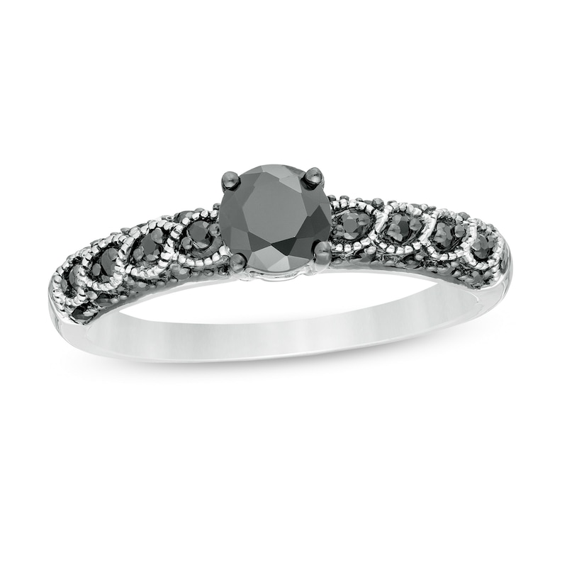 Main Image 1 of 0.58 CT. T.W. Black Diamond Vintage-Style Engagement Ring in 10K White Gold