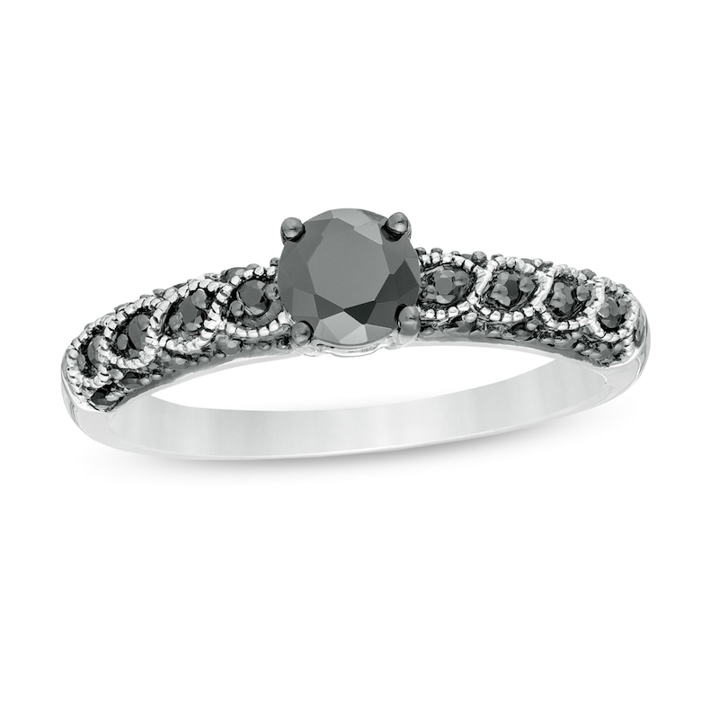 0.58 CT. T.W. Black Diamond Vintage-Style Engagement Ring in 10K White Gold