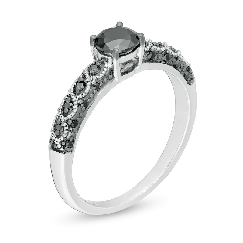 0.58 CT. T.W. Black Diamond Vintage-Style Engagement Ring in 10K White Gold