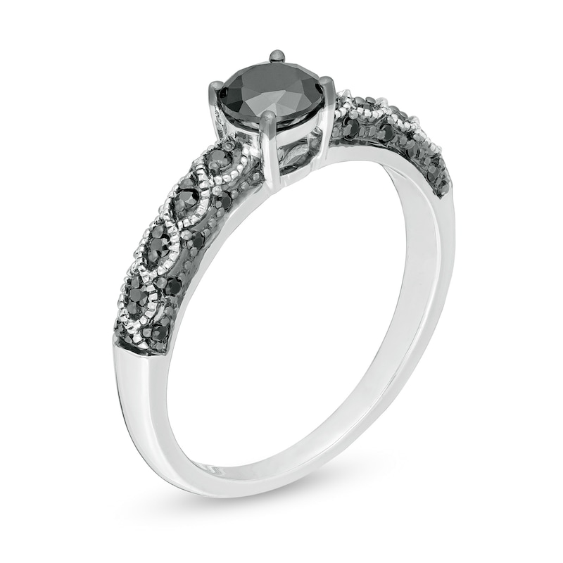 Main Image 3 of 0.58 CT. T.W. Black Diamond Vintage-Style Engagement Ring in 10K White Gold